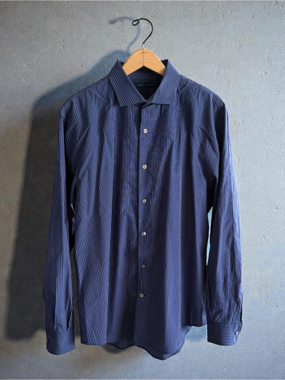 Perry Ellis Navy Pinstripe Dress Shirt